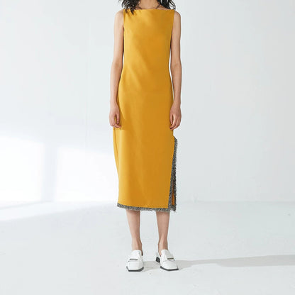 Elegant French-Style Lemon Yellow Dress for Women