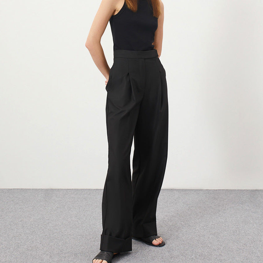 Stylish loose-fit black wide-leg suit pants