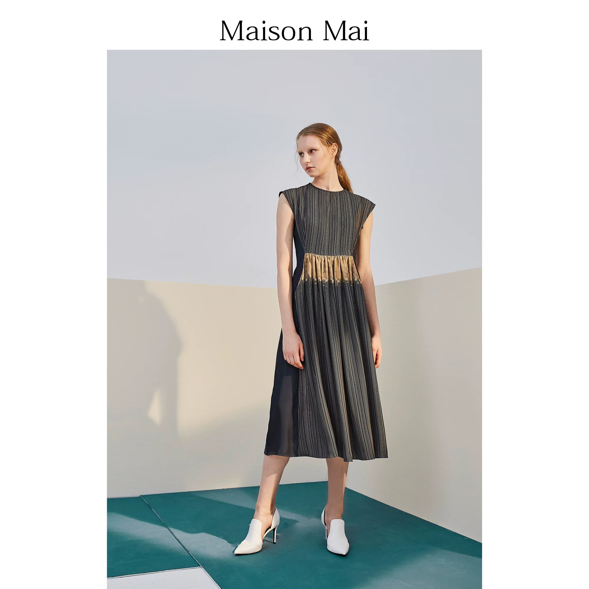 Women's Summer New Sleeveless Elegant Long Dress Striped Print Dress