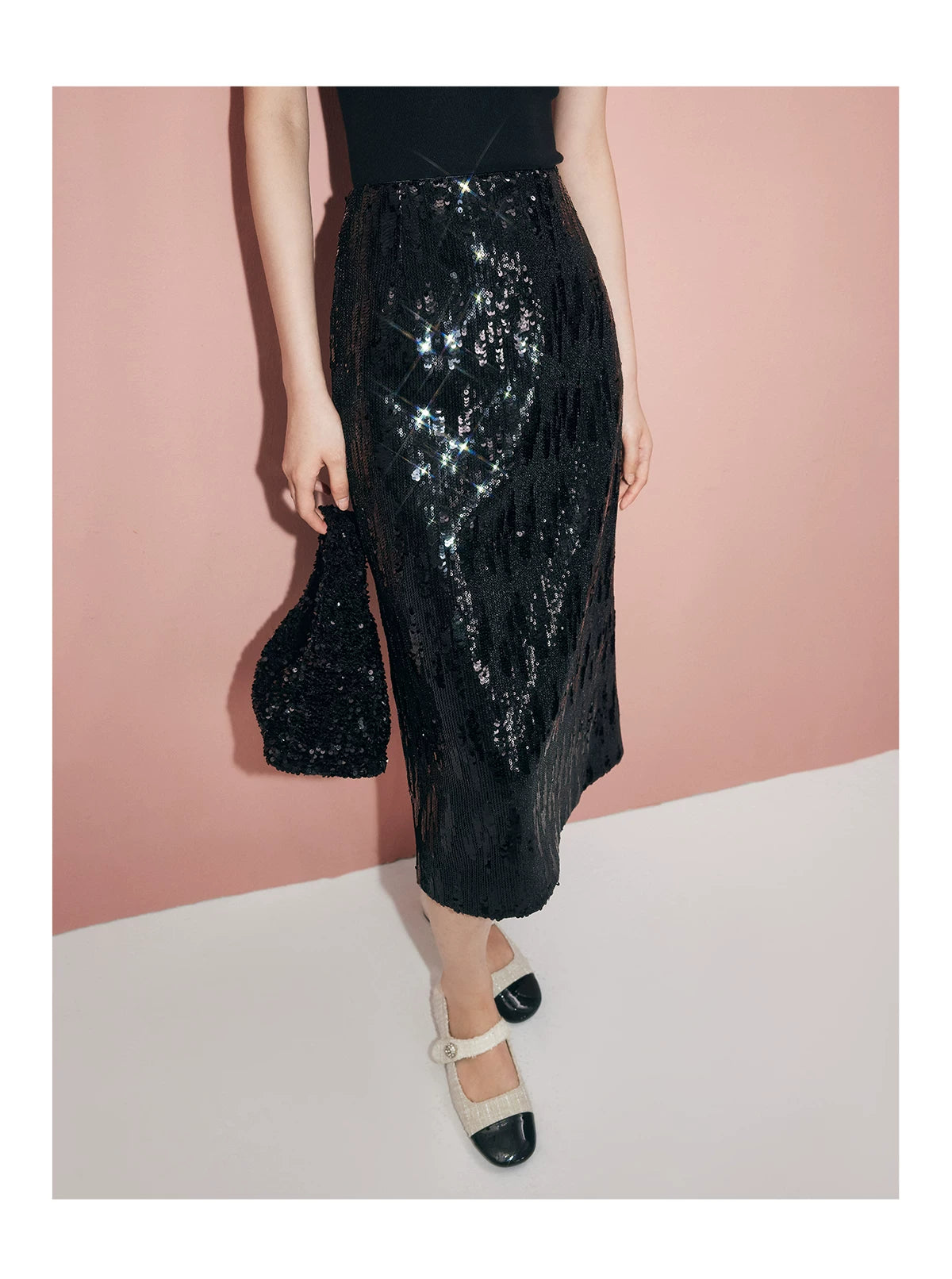 Silver-gray velvet sequin skirt