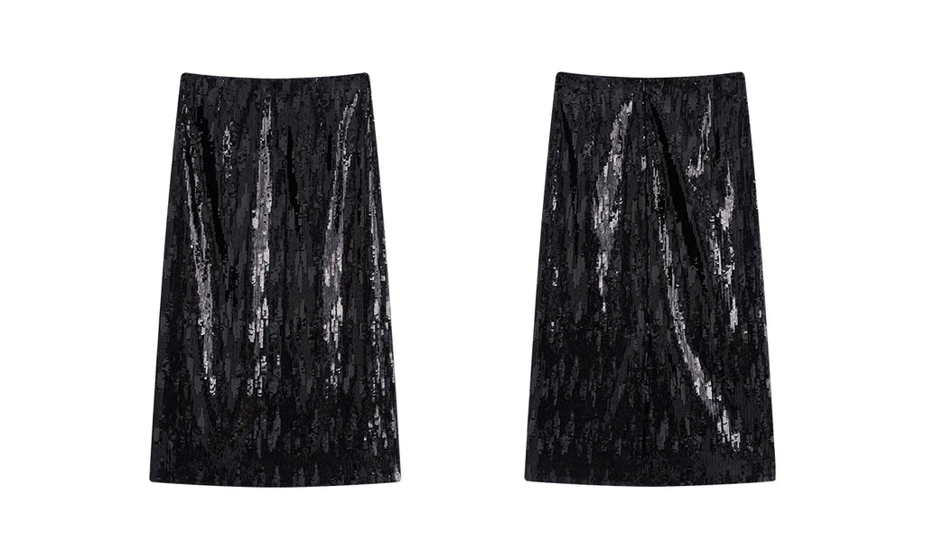 Silver-gray velvet sequin skirt