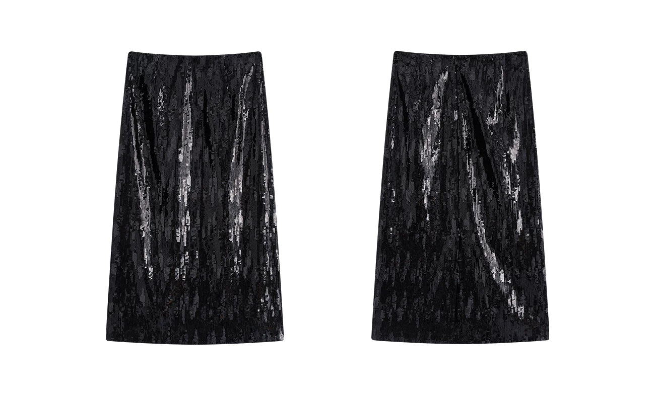 Silver-gray velvet sequin skirt