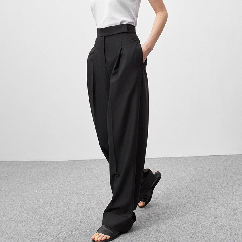 Stylish loose-fit black wide-leg suit pants