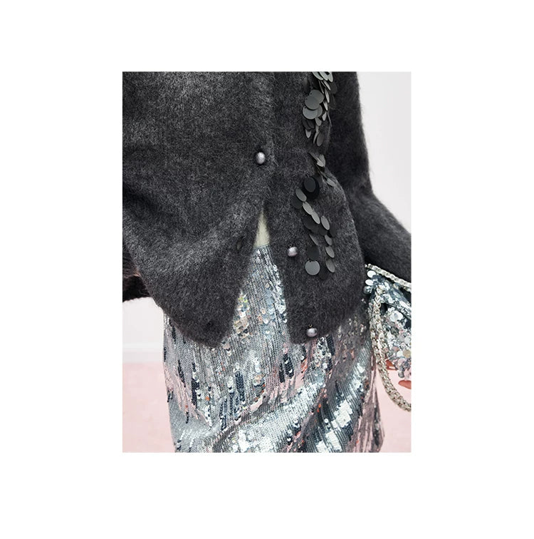 Women's Gray Alpaca Wool Knit Cardigan Jacket