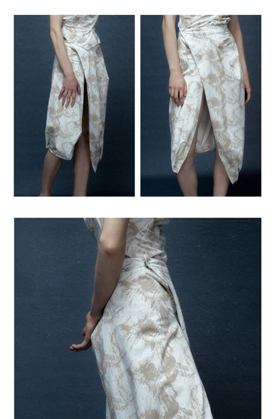 Water Ripple Design Skirt with Asymmetric Slit