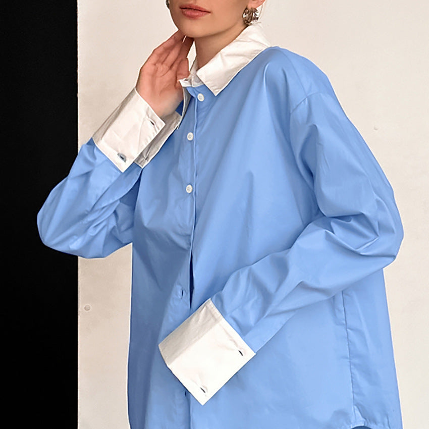New French Collar 100% Cotton Long-Sleeve Shirt