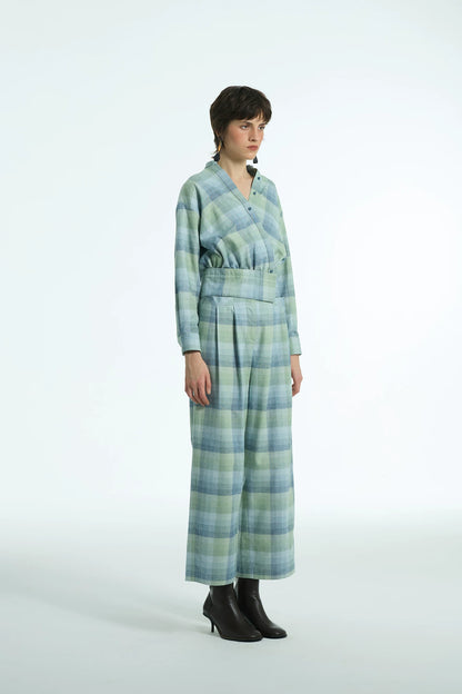 Women's Loose-Fit Casual Checkered V-Neck Short-Sleeve Shirt