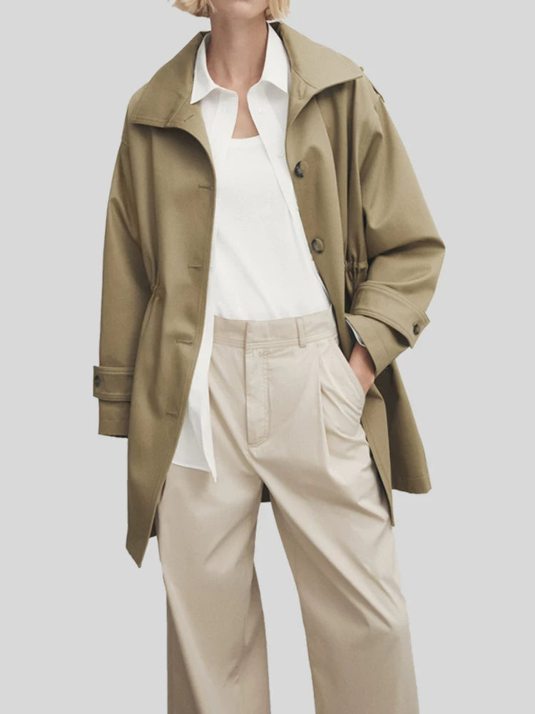 Tall-fit overcoat with British-style waist-cinching trench coat