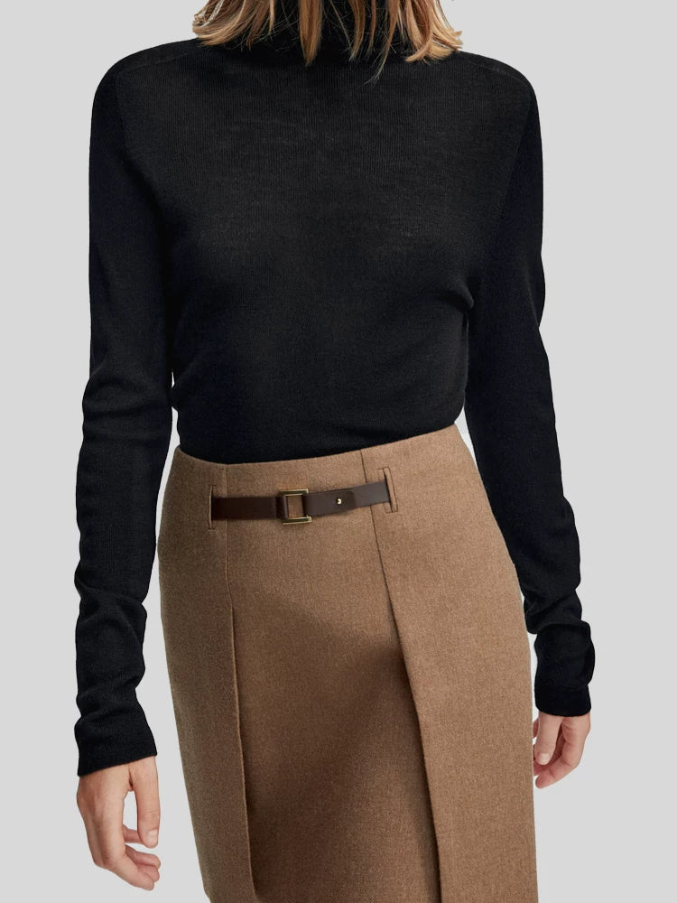 Brown Short Skirt High-Waisted Wool Skirt