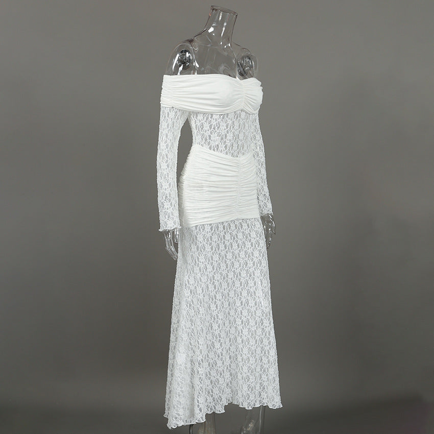French white lace openwork dress