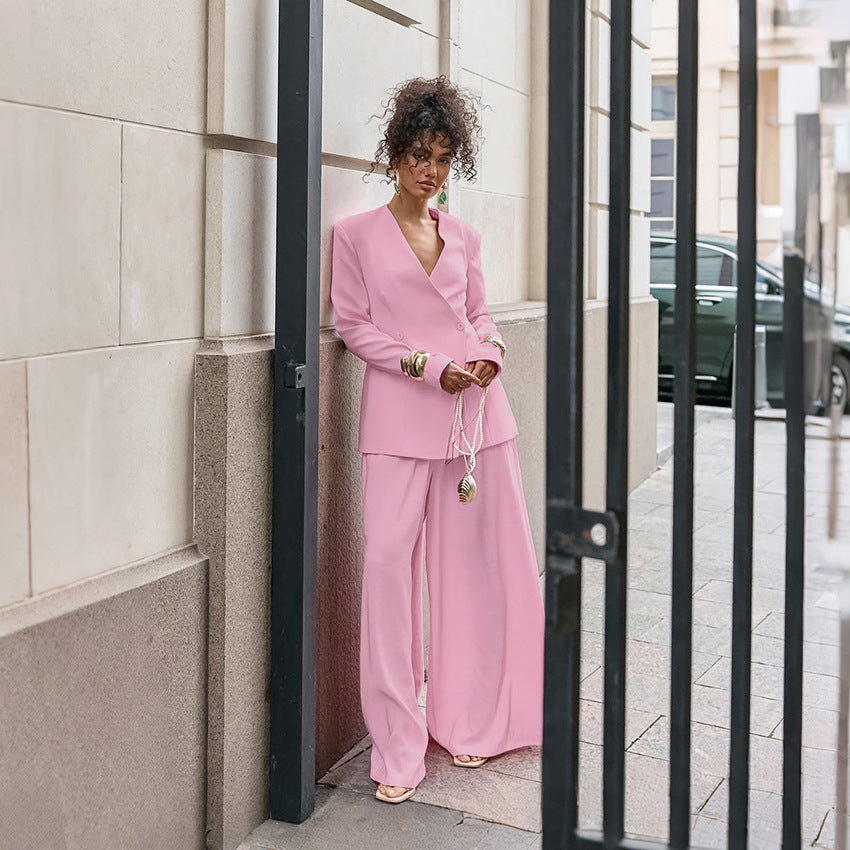 V-neck wide-leg pants two-piece set