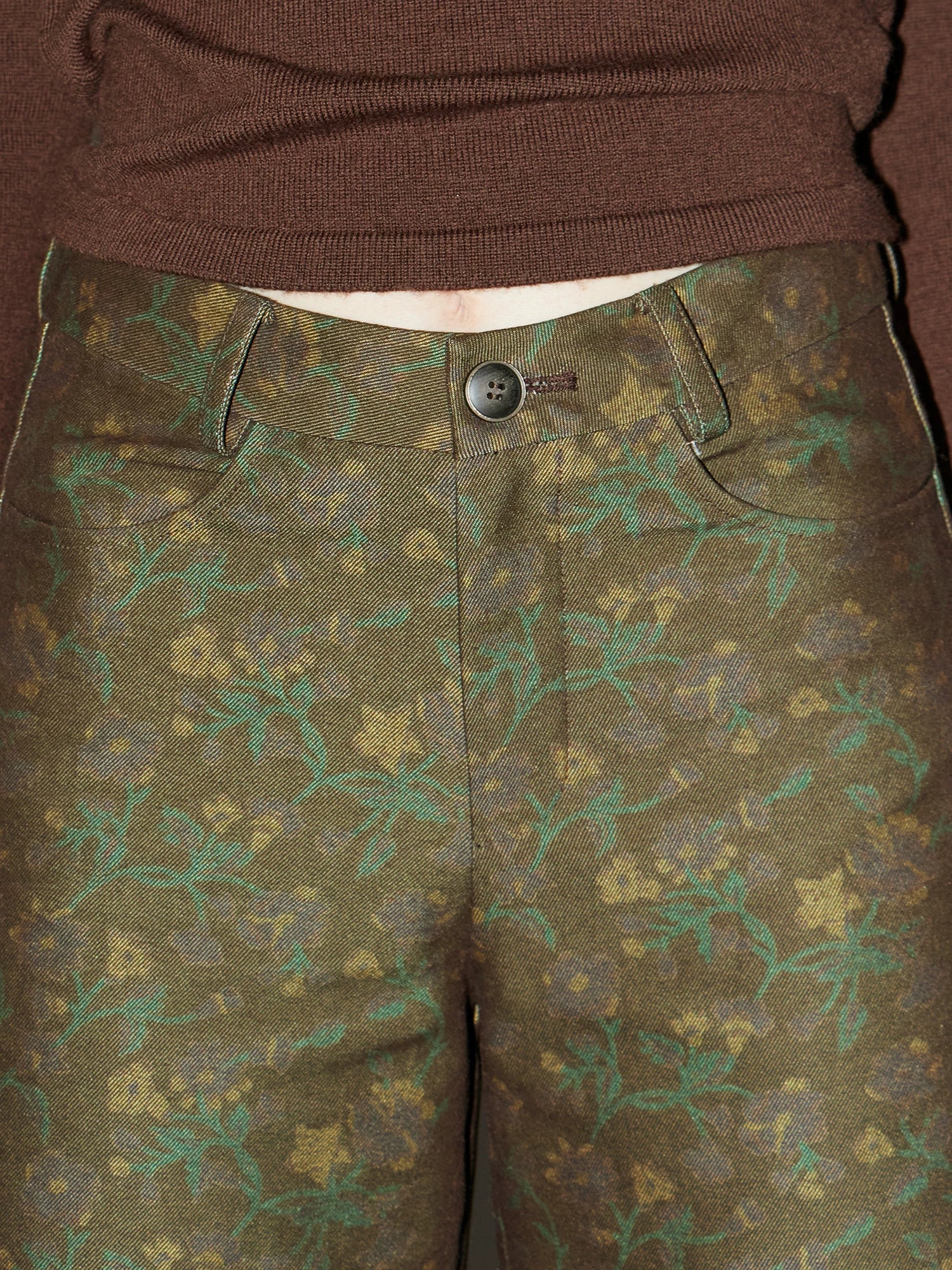 Retro-Printed Subtle-Patterned Casual Pants