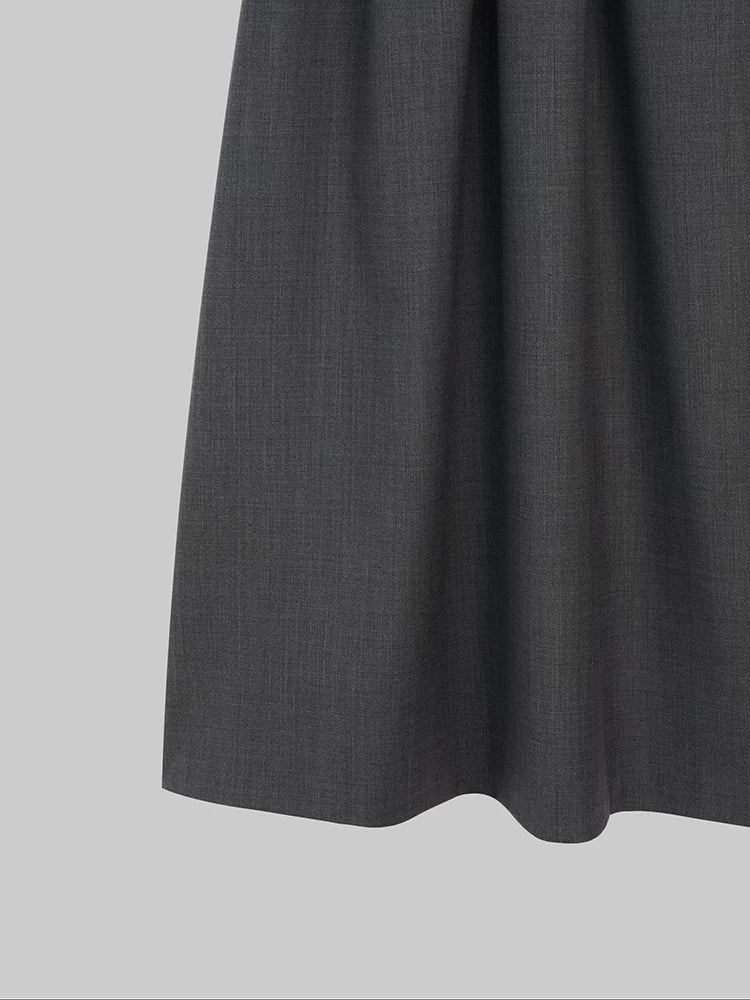 Wool Mid-Length Elastic Waist A-Line Skirt
