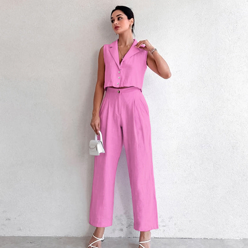 2026 Summer Khaki Cotton-Linen Blend Sleeveless Blazer