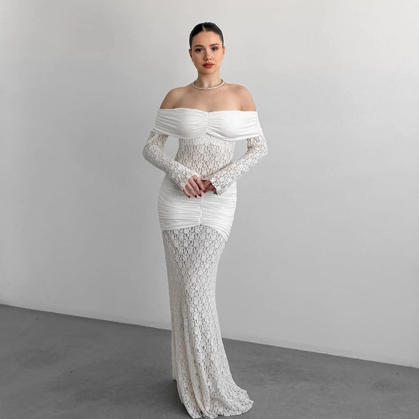 French white lace openwork dress