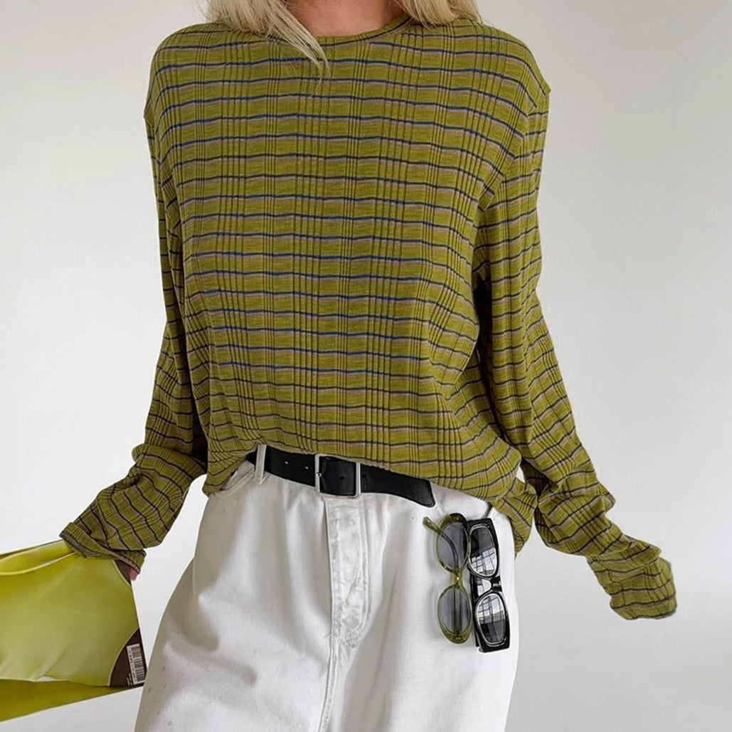 Women's Knit T-Shirt 2026 Spring Fashion Casual Crew Neck Long Sleeve Top