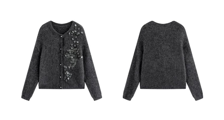 Women's Gray Alpaca Wool Knit Cardigan Jacket