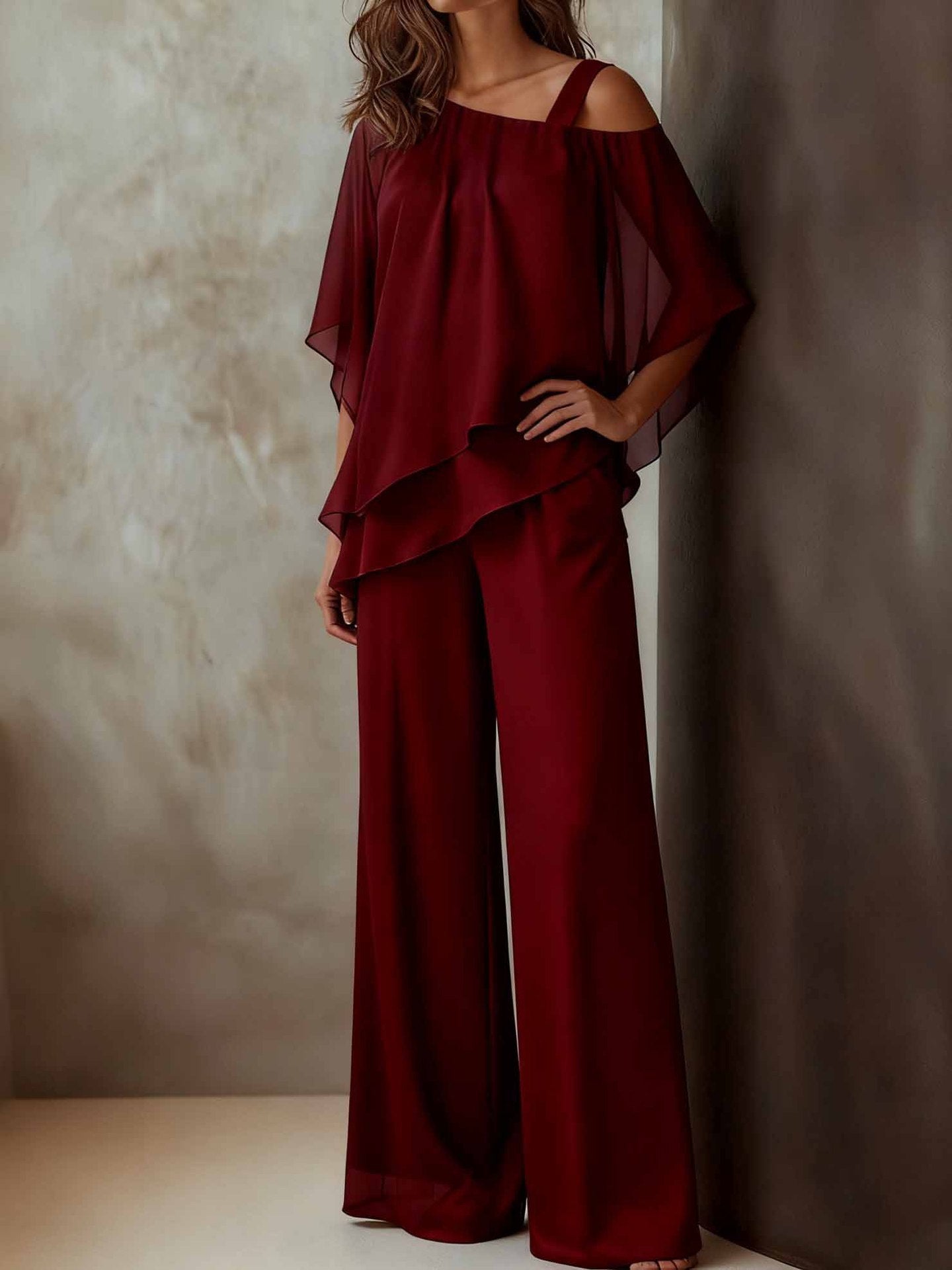 Chiffon Top and Pants Party Set for Fashionable Girls