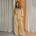 Cotton-Linen Khaki Shirt and Trousers Set