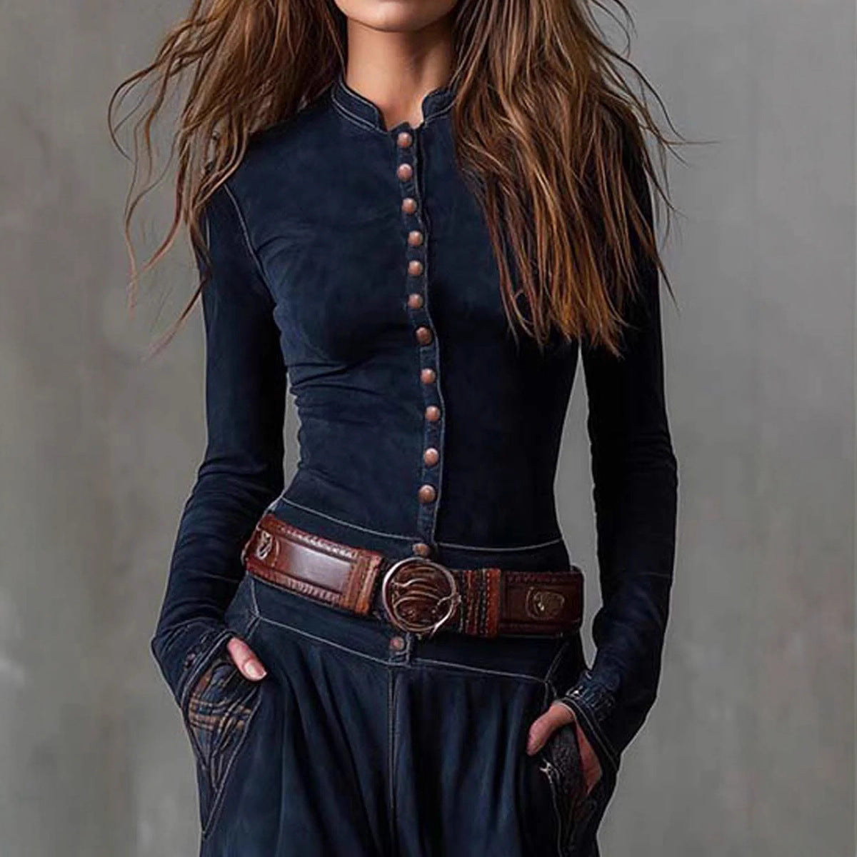 Suede Plaid Patchwork Vintage-Style Dress