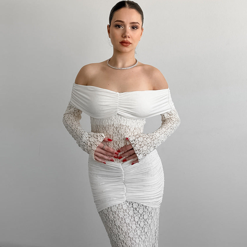 French white lace openwork dress