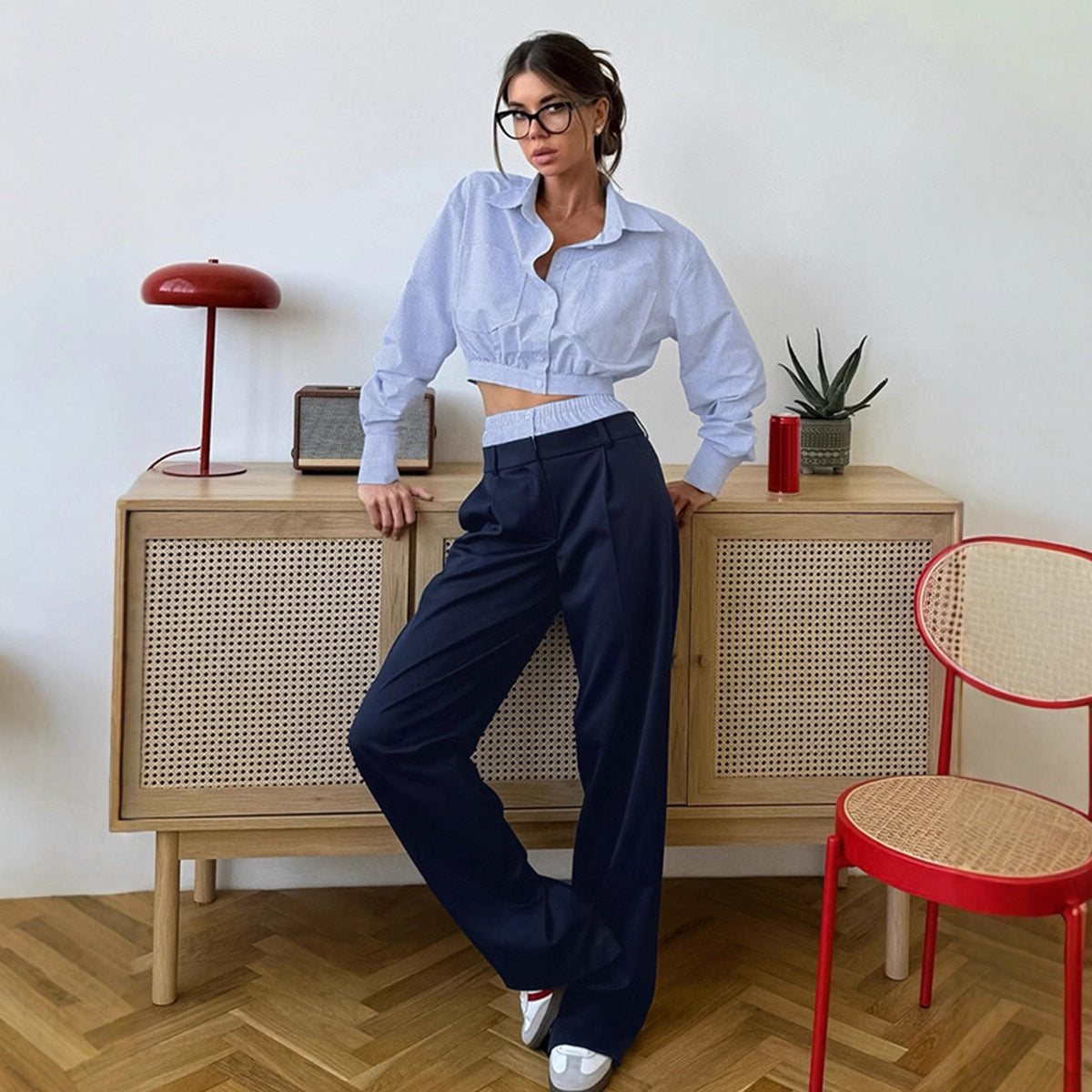 Striped Shirt and Pants Two-Piece Set for Women Spring 2026