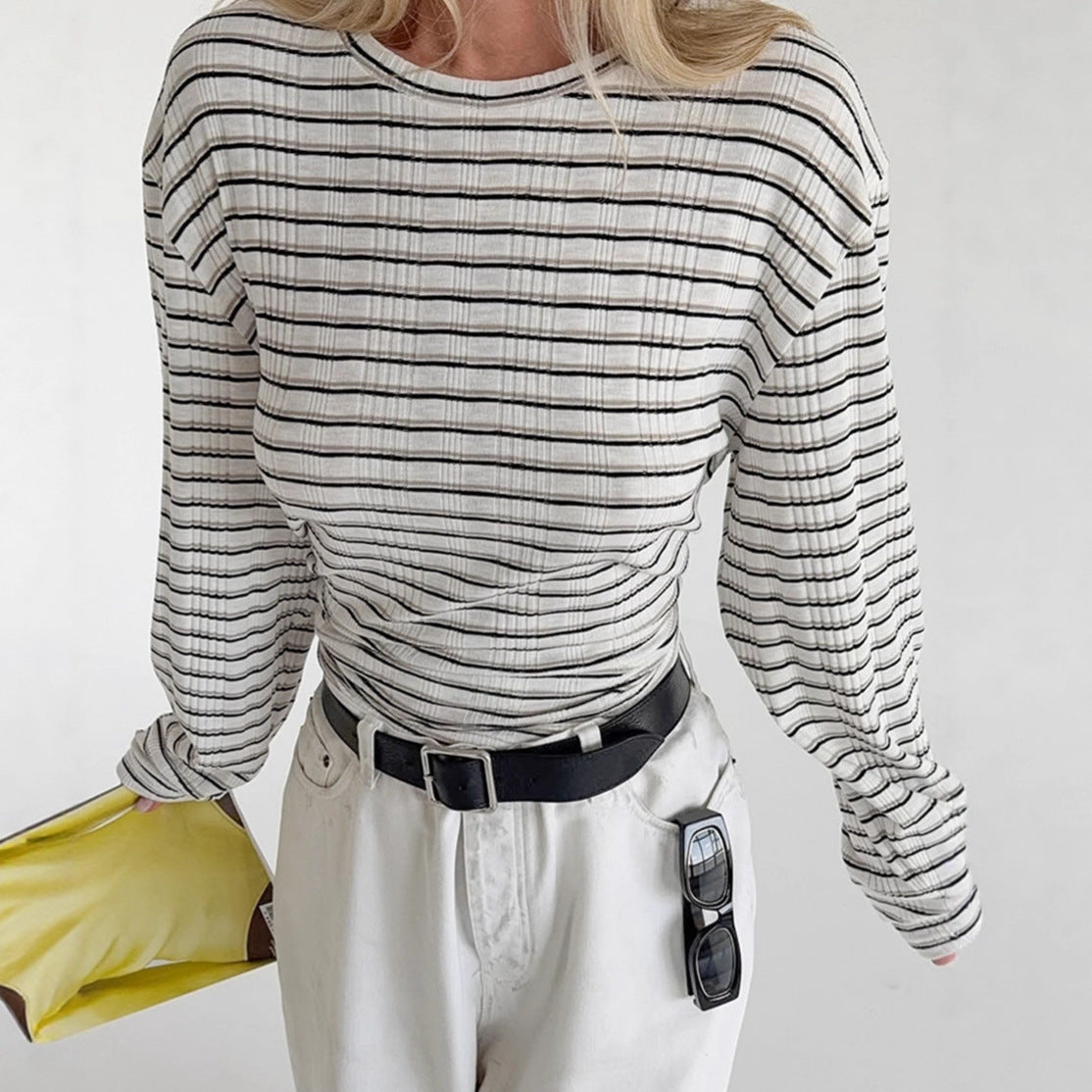 Women's Knit T-Shirt 2026 Spring Fashion Casual Crew Neck Long Sleeve Top