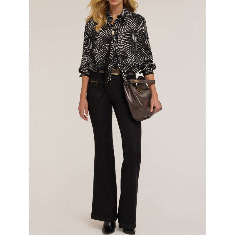 Loose-fitting polka-dot long-sleeve shirt