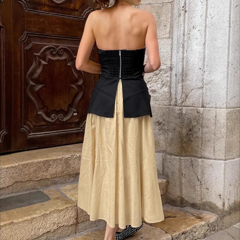 Sophisticated Strapless Tank Top and Long Skirt Two-Piece Set