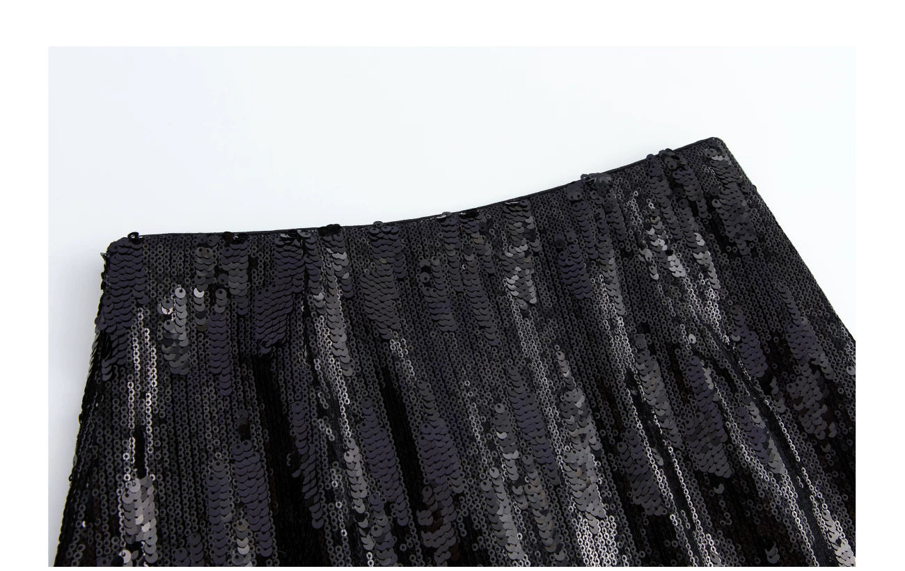 Silver-gray velvet sequin skirt