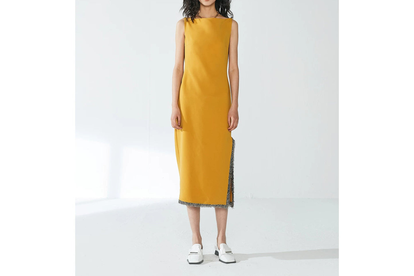 Elegant French-Style Lemon Yellow Dress for Women