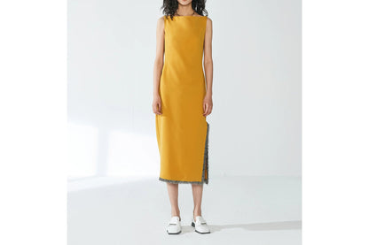 Elegant French-Style Lemon Yellow Dress for Women