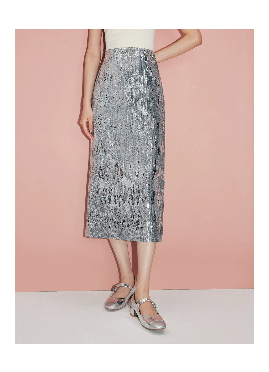 Silver-gray velvet sequin skirt
