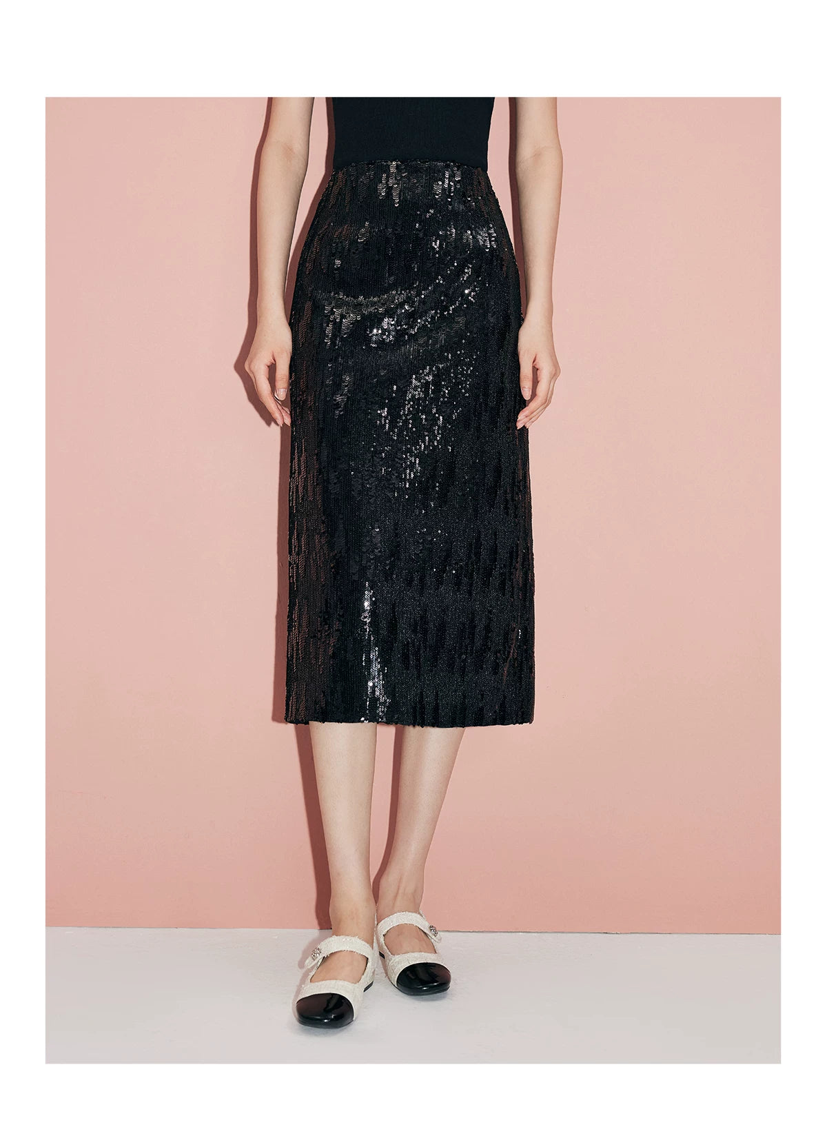 Silver-gray velvet sequin skirt