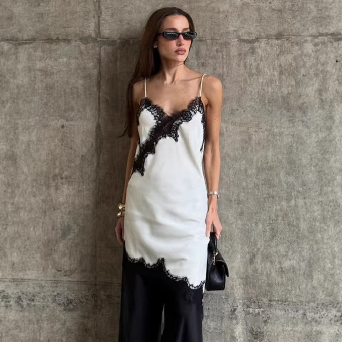 2026 Spring Patchwork Asymmetric Spaghetti Strap Dress for Women