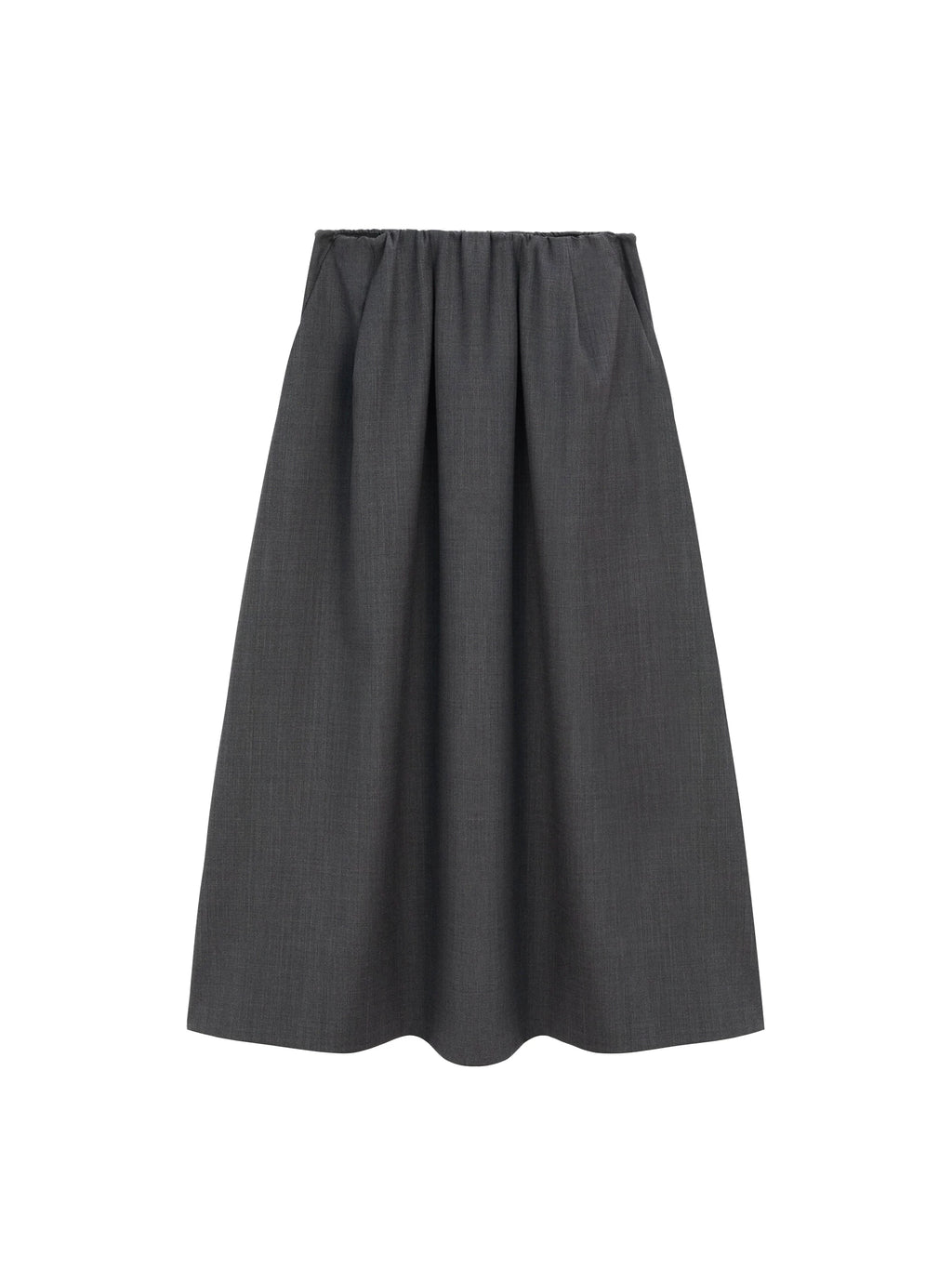 Wool Mid-Length Elastic Waist A-Line Skirt