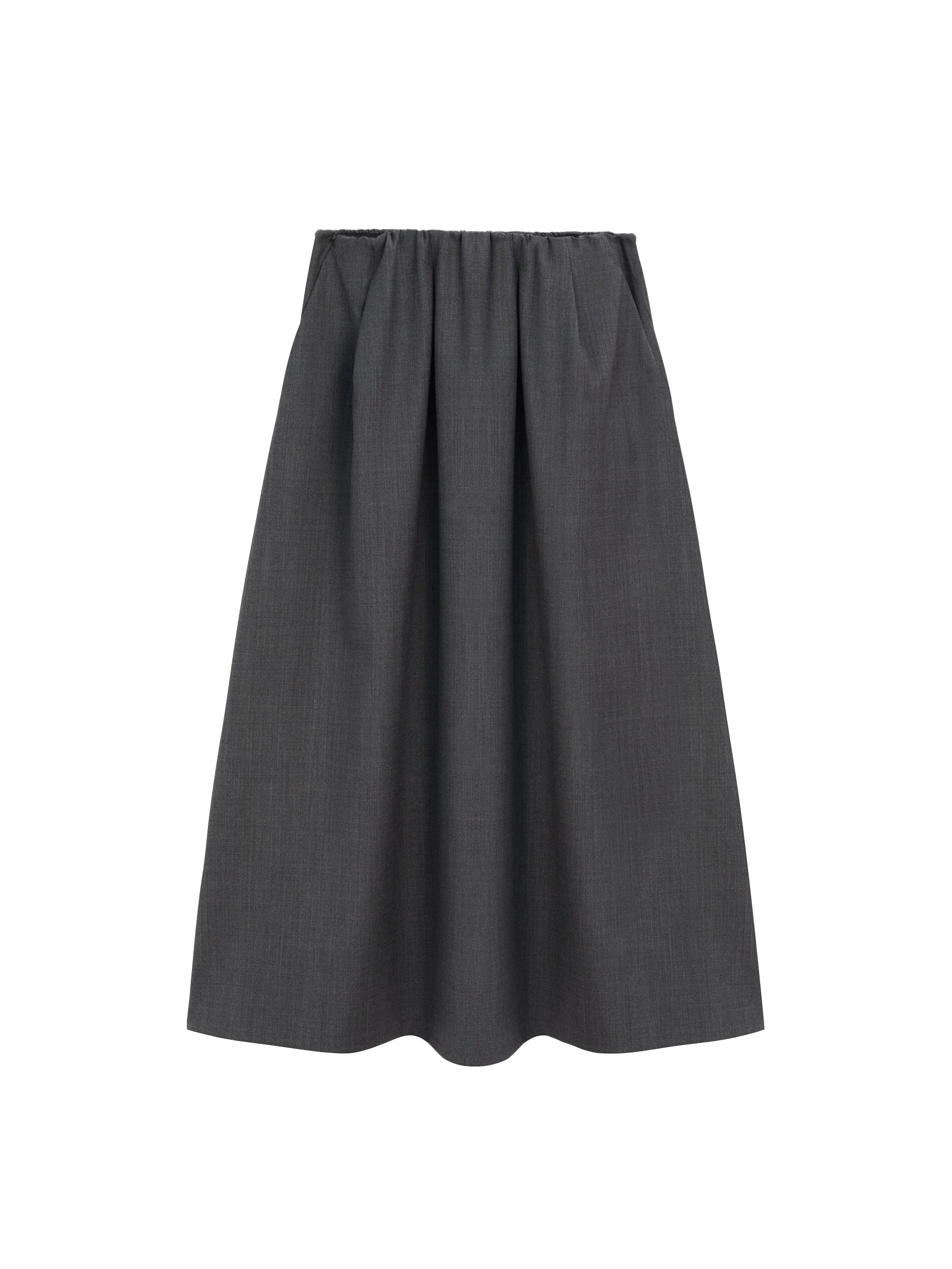 Wool Mid-Length Elastic Waist A-Line Skirt