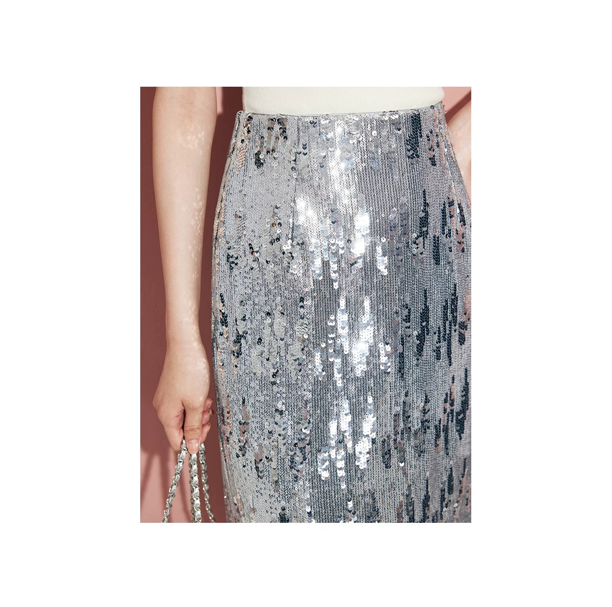 Silver-gray velvet sequin skirt