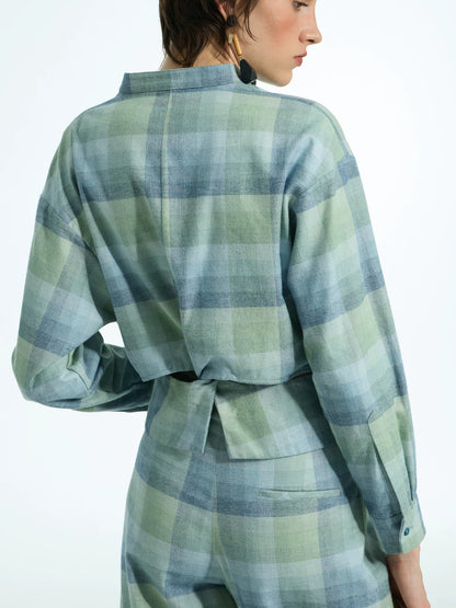 Women's Loose-Fit Casual Checkered V-Neck Short-Sleeve Shirt