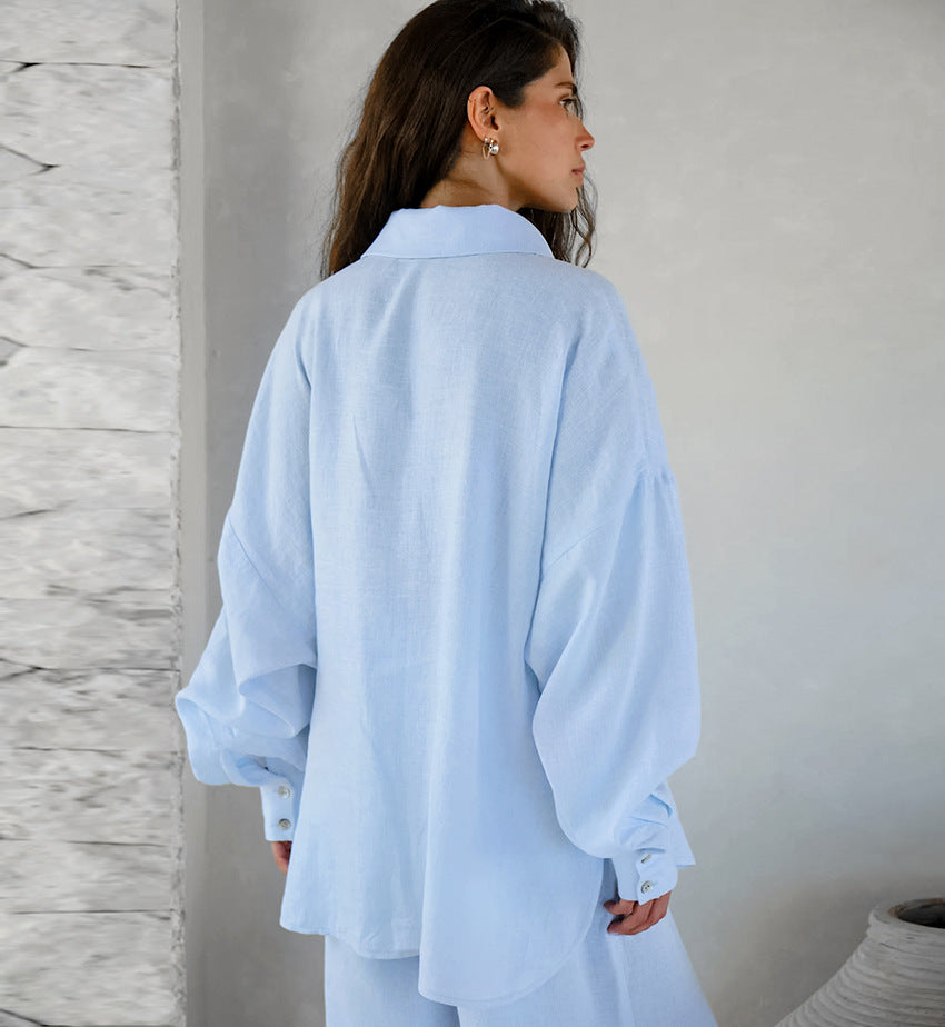 Cotton-Linen Khaki Shirt and Trousers Set