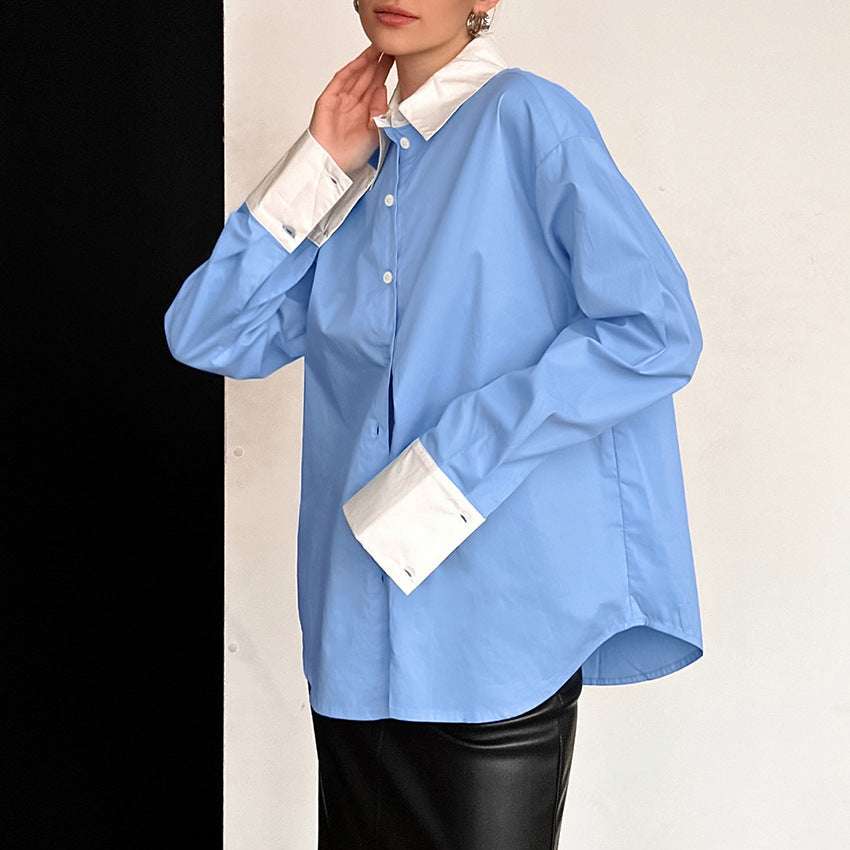 New French Collar 100% Cotton Long-Sleeve Shirt