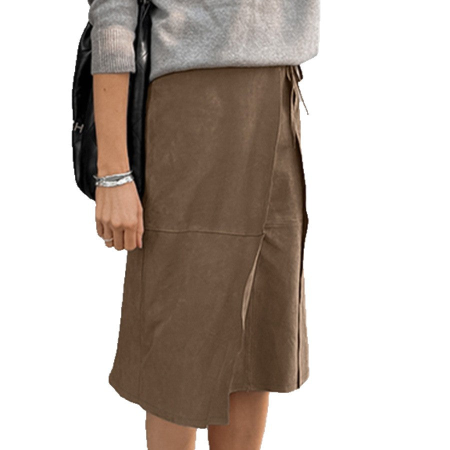 Mid-length suede skirt