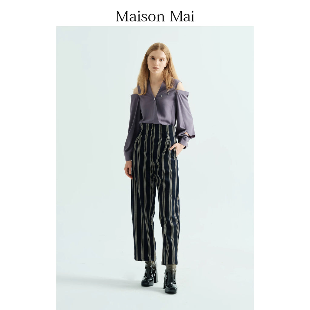New Arrival Fall/Winter Petite High-Waisted Striped Cropped Pants