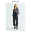 New Arrival Fall/Winter Petite High-Waisted Striped Cropped Pants