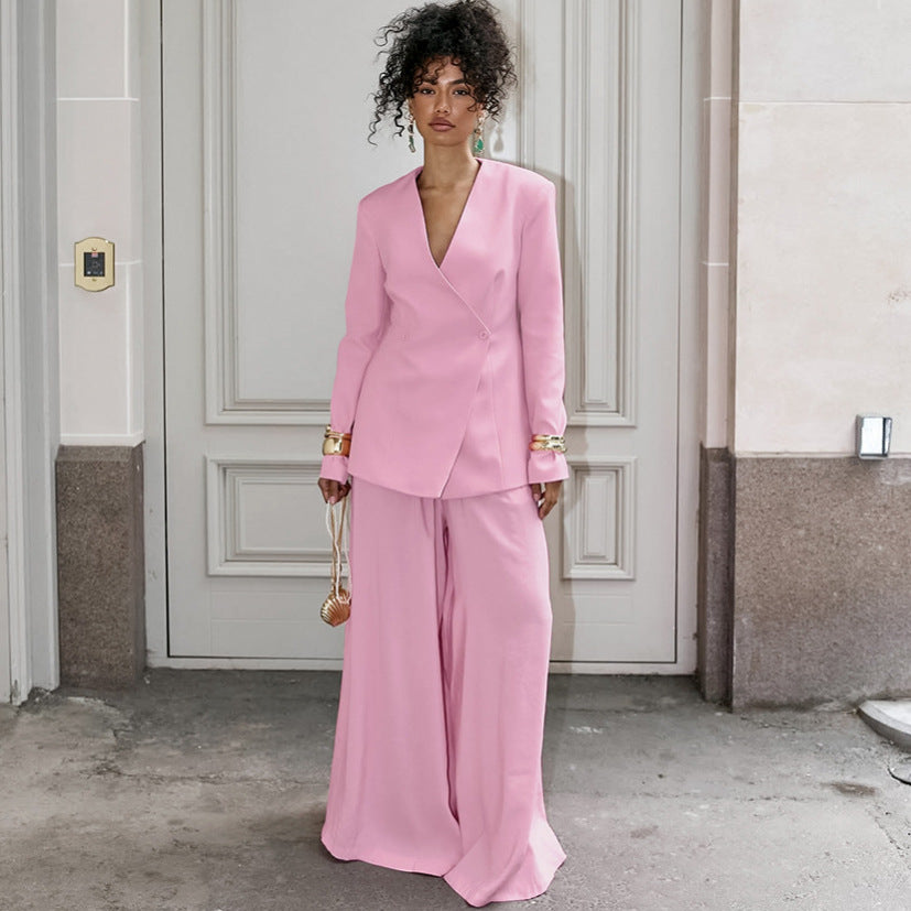 V-neck wide-leg pants two-piece set