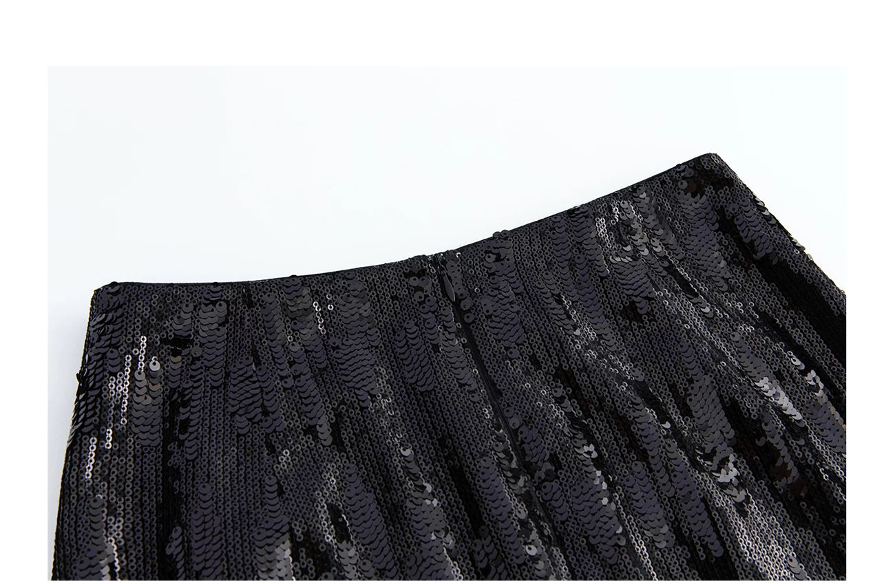 Silver-gray velvet sequin skirt