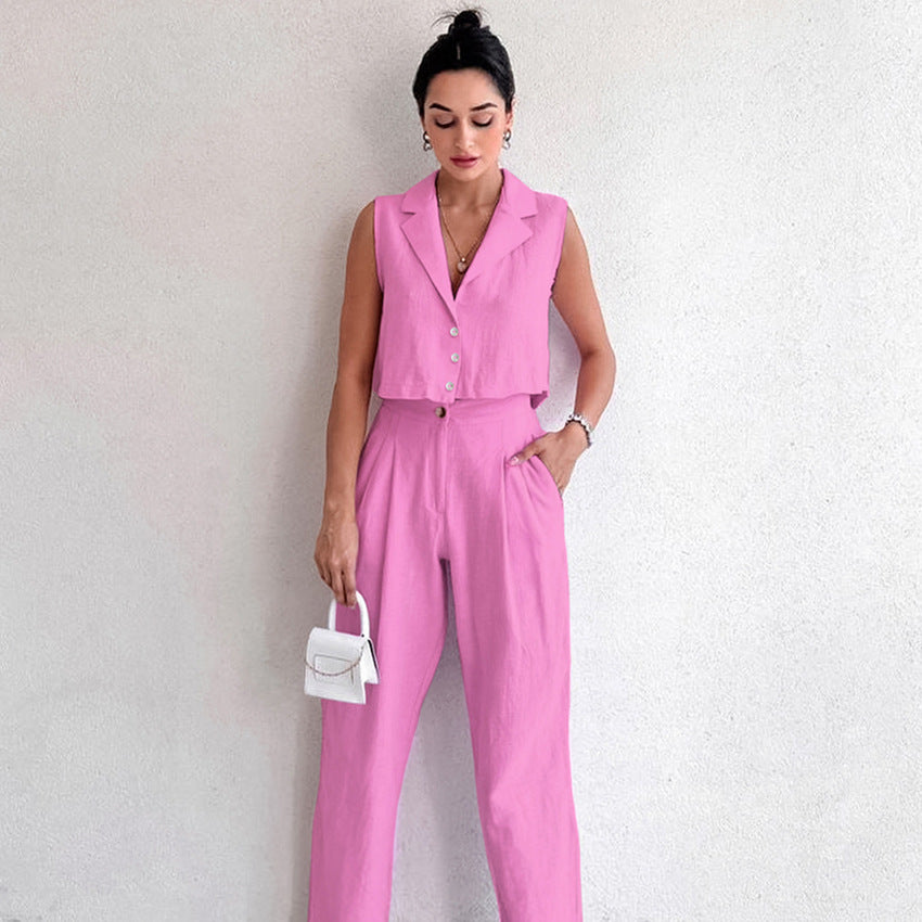 2026 Summer Khaki Cotton-Linen Blend Sleeveless Blazer