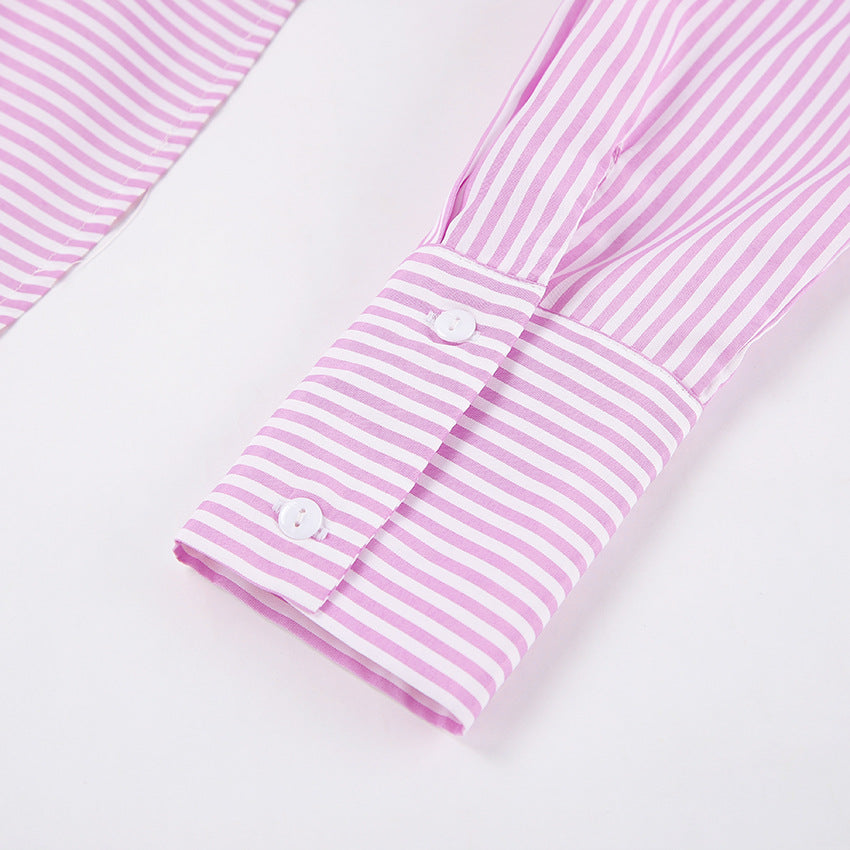 French-Style Lace-Up Striped Shirt - Women's Short-Sleeve Top