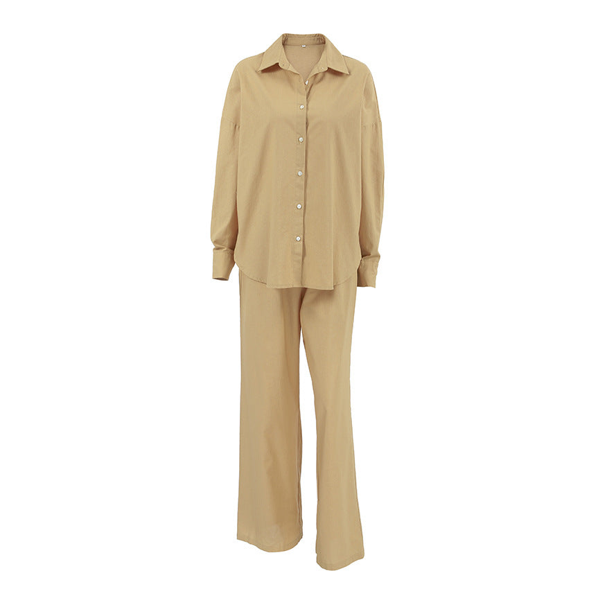Cotton-Linen Khaki Shirt and Trousers Set