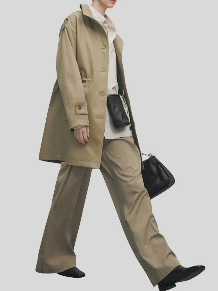 Tall-fit overcoat with British-style waist-cinching trench coat